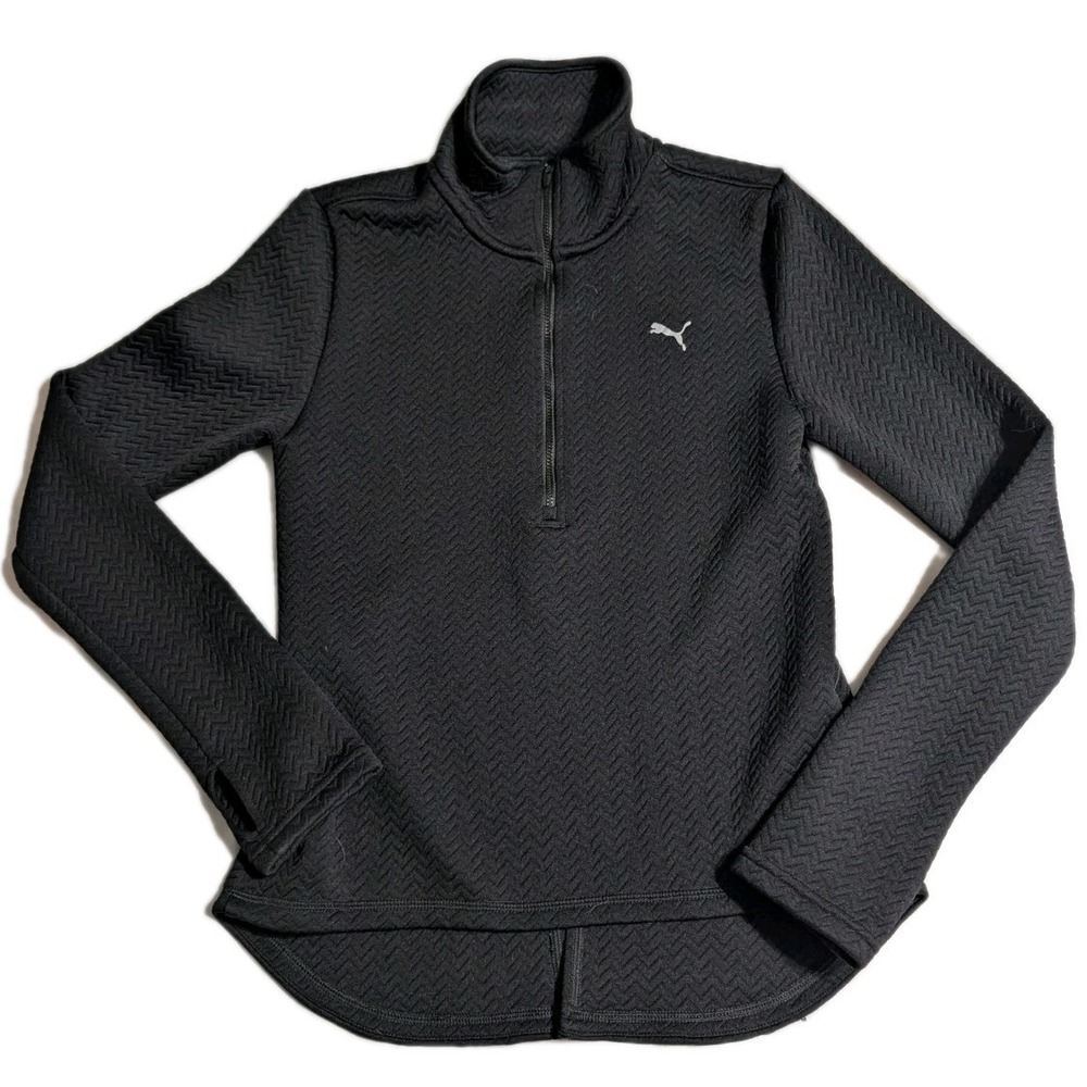 Puma Pullover Womens Medium Black Quarter Zip WarmCELL Chevron Thumbholes‎ Sport